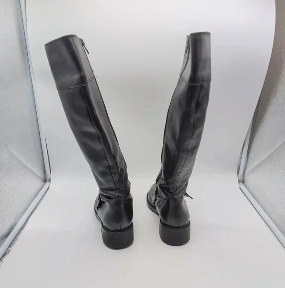 J. Crew Black Leather Knee Boots Riding with Buckle sz 8 - Picture 3 of 9